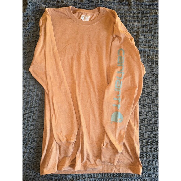 Carhartt Loose Fit Heavyweight Long Sleeve Logo Light Orange/Tan Color Medium - Picture 1 of 5